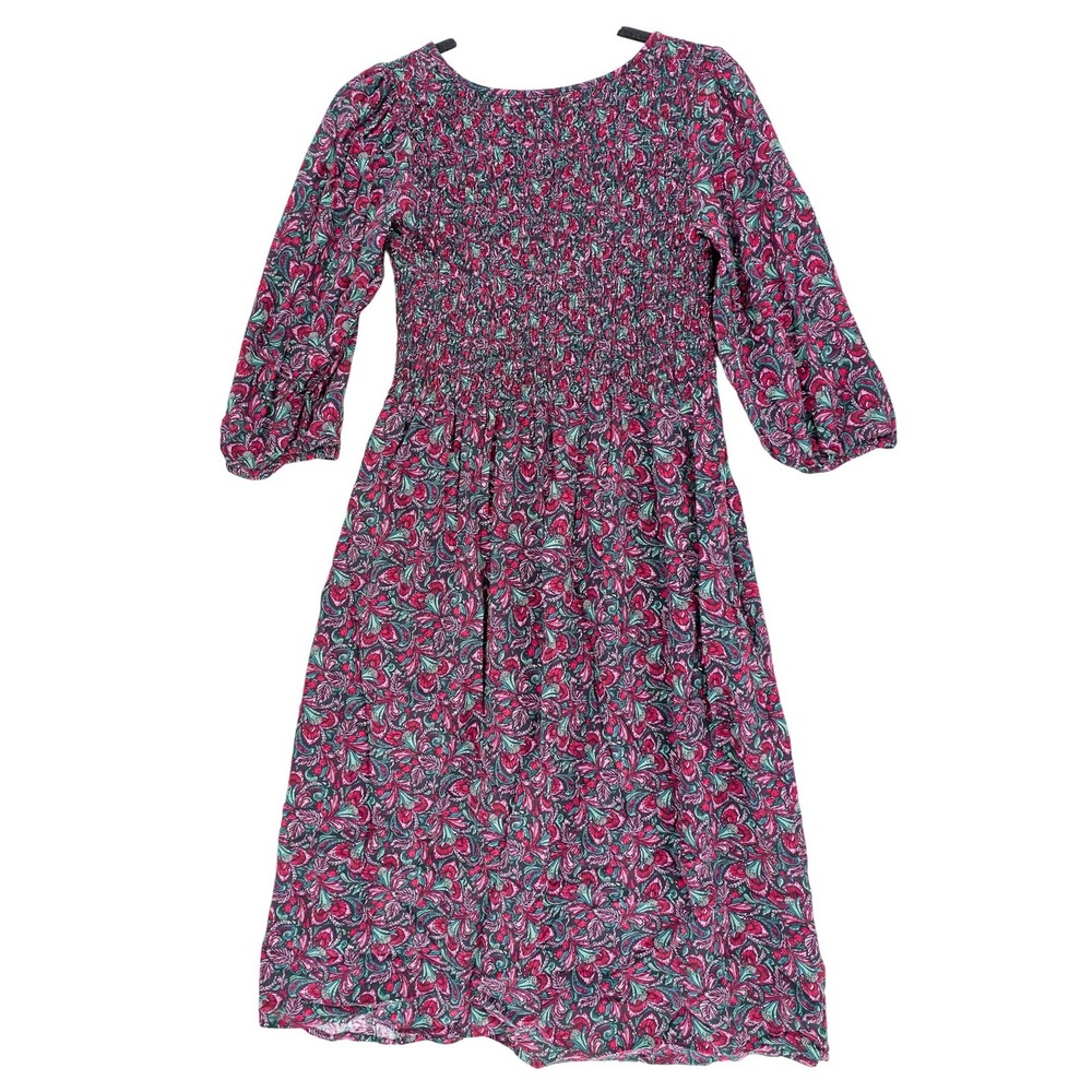 Croft Barrow Black Smocked Challis Fit Flare Dress S Maroon Paisley Cottagecore - Picture 2 of 12
